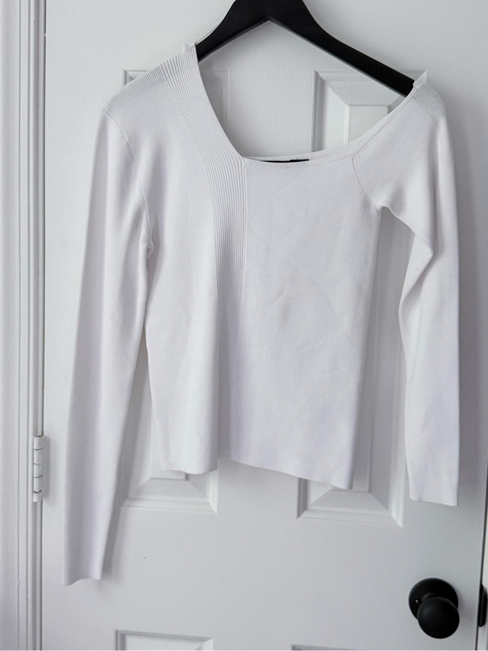 Ralph Lauren White Long-Sleeve Asymmetrical Neck Top